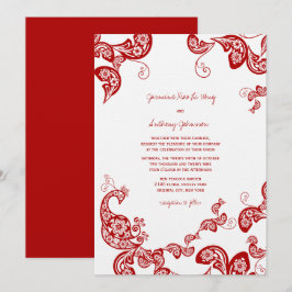 Red Floral Boho Peacock Eastern Chic Asiatische Ho Einladung