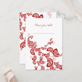Red Floral Boho Peacock Eastern Chic Asiatische Ho Platzkarte
