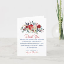 Red Floral Bouquet Sympathy Folded Thank You Card