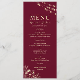 Red Floral Burgundy Wedding Menükarte