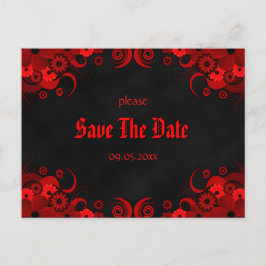 Red Floral Chalkboard Save the Date Postkarten