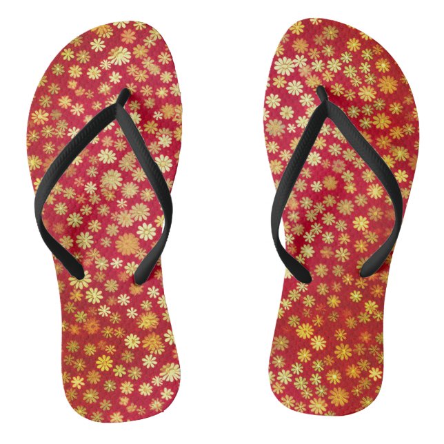 Red Floral Chiyogami Pattern Flip Flops (Fußbett)