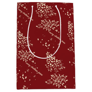 Red Floral Christmas Pattern Mittlere Geschenktüte