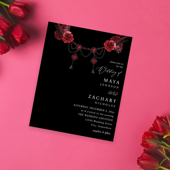 Red Floral & Crystal Wedding - Black Flyer (Von Creator hochgeladen)