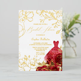 Red Floral & Dress Brautparty Gold Blätter Folieneinladung