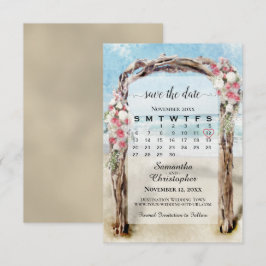 Red Floral Driftwood Beach Arbor Calendar Wedding Save The Date