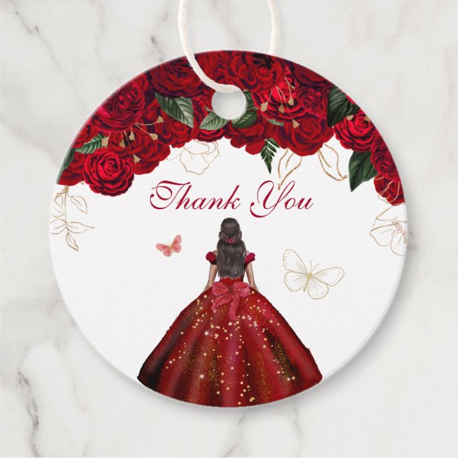 Red Floral Elegante Rose Butterfly Danke Geschenkanhänger (Vorderseite)