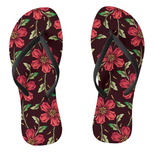 Red Floral Flip Flops (Fußbett)