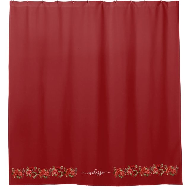Red Floral Flowers on Bottom Shower Curtain Duschvorhang (Vorderseite)