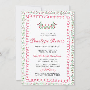 Red Floral Garden Grandmillennial Baby Dusche Einladung