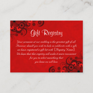 Red Floral Gothic Wedding Gift Registry Begleitkarte