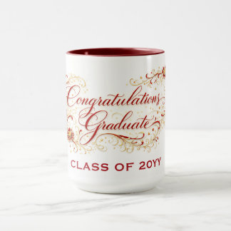 Red Floral Graduation Script with Custom Year Tasse