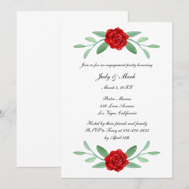 Red Floral Greenerity Foliage Engagement Party Einladung (Vorne/Hinten)