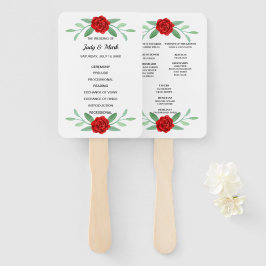 Red Floral Greenery Foliage Wedding Program Fans Fächer