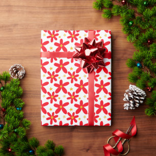 Red Floral Hand Gezeichnet Weihnachtsfeiertage Set Geschenkpapier