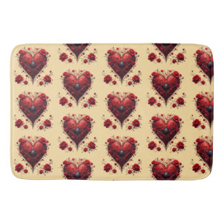 Red Floral Heart Design With Blooming Flowers Badematte