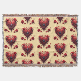 Red Floral Heart Design With Blooming Flowers Decke