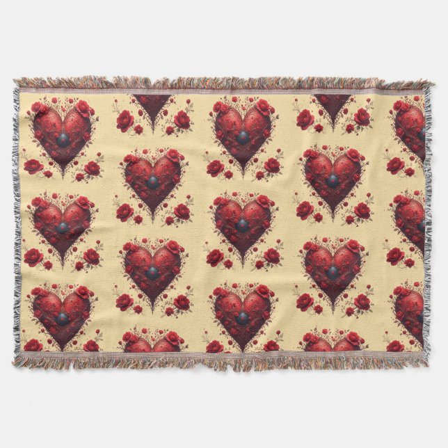 Red Floral Heart Design With Blooming Flowers Decke (Vorderseite)