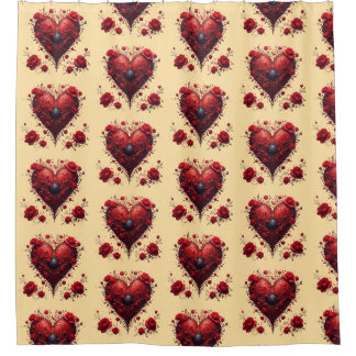 Red Floral Heart Design With Blooming Flowers Duschvorhang