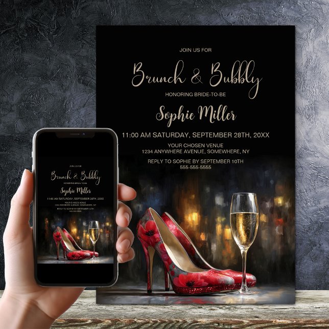 Red Floral High Heel Shoes Brunch and Bubbly Einladung (Von Creator hochgeladen)