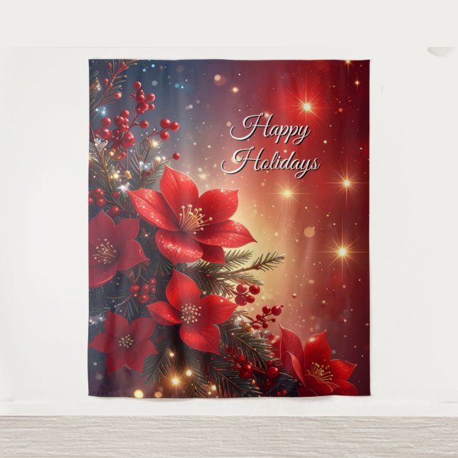Red Floral Holiday Backdrop Wandteppich (Vorderseite)
