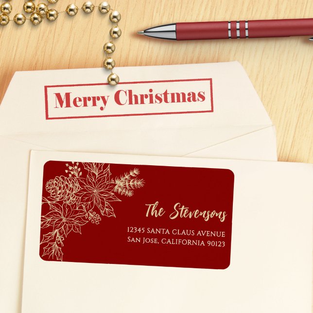 Red Floral Holiday Rücksendeadresse Adressaufkleber (Von Creator hochgeladen)