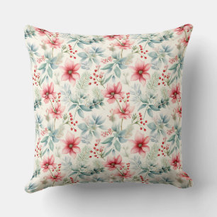 Red Floral Holiday Throw Kissen