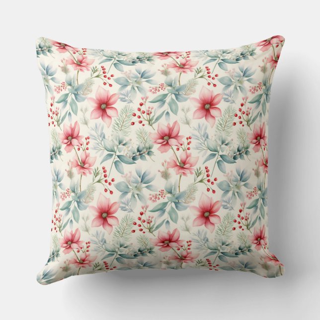 Red Floral Holiday Throw Kissen (Rückseite)