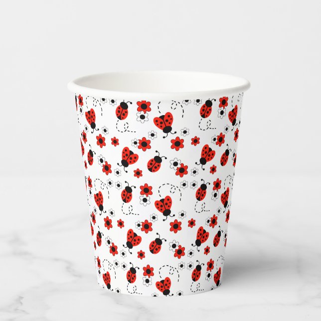 Red Floral Ladybugs Pappbecher (Vorderseite)