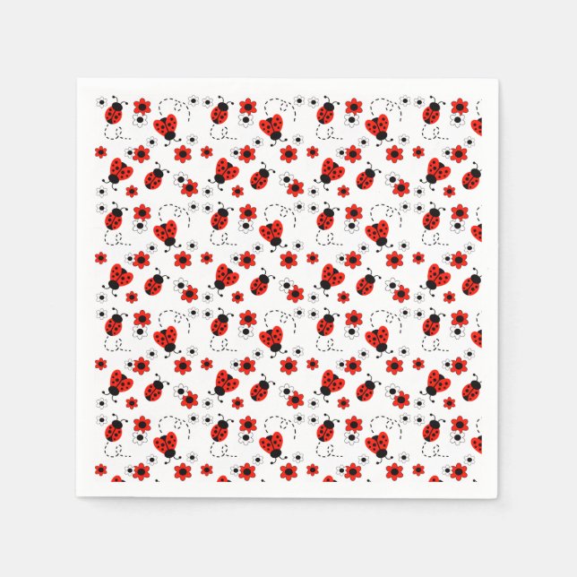 Red Floral Ladybugs Serviette (Vorderseite)