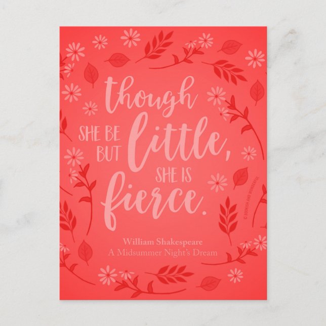 Red Floral Little Aber Fierce William Shakespeare Postkarte (Vorderseite)