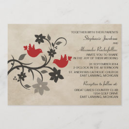 Red Floral Lovebirds Hochzeitseinladung Einladung
