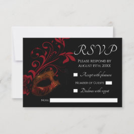 Red Floral Mask Wedding RSVP-Karte RSVP Karte