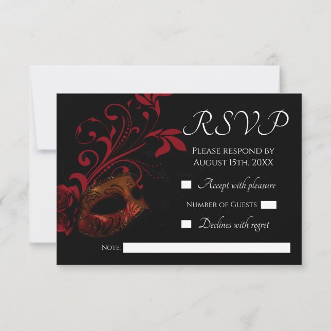 Red Floral Mask Wedding RSVP-Karte RSVP Karte (Vorderseite)