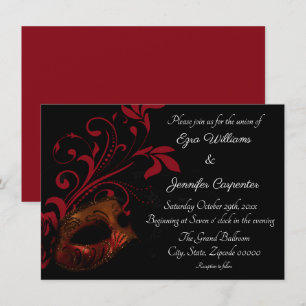 Red Floral Masquerade Wedding Einladung