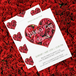Red Floral Modern Mothers Day Brunch Invitation