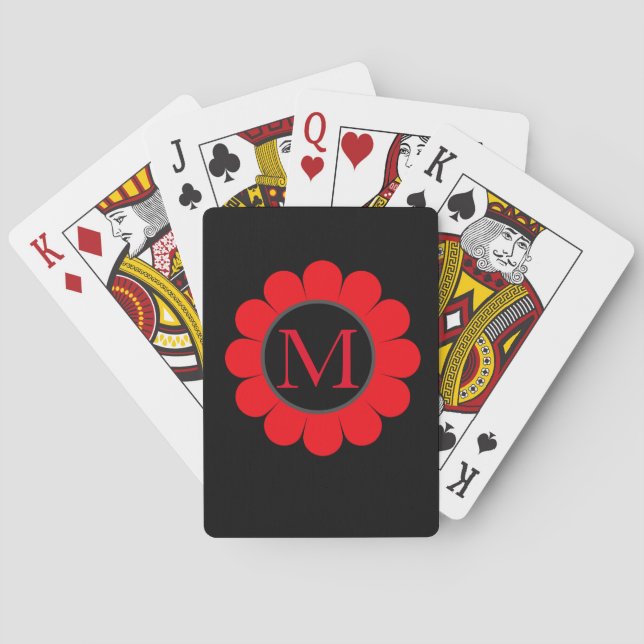 Red Floral Monogram Black Individuelle Name Favor  Spielkarten (Rückseite)