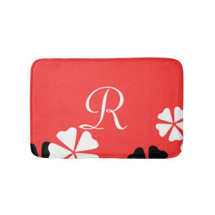 Red Floral Monogram Minimalist Plush Badematte