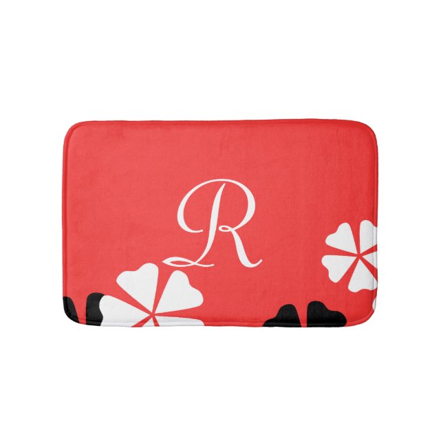 Red Floral Monogram Minimalist Plush Badematte (Vorderseite)