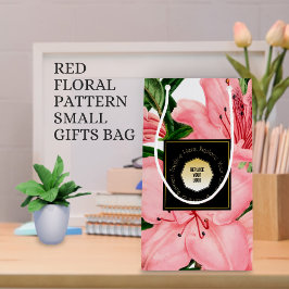 Red Floral Muster Fügen Sie Ihren Firmennamen und  Kleine Geschenktüte