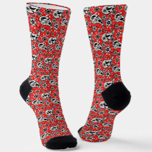 Red Floral Paisley Muster Design Socken