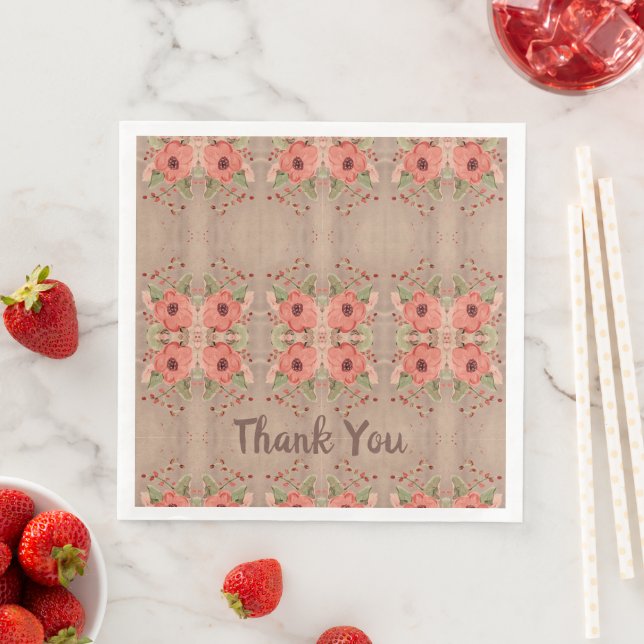 Red Floral Paper Dinner Napkins Serviette (Beispiel)