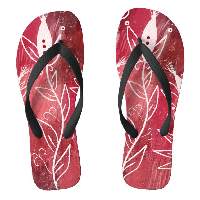 Red Floral Pattern Flip Flops (Fußbett)