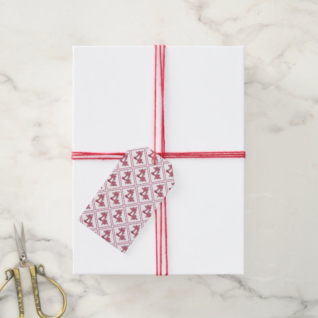 Red Floral Pattern Geschenk Tag Geschenkanhänger (Mit Garn)