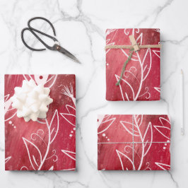 Red Floral Pattern Geschenkpapier Set