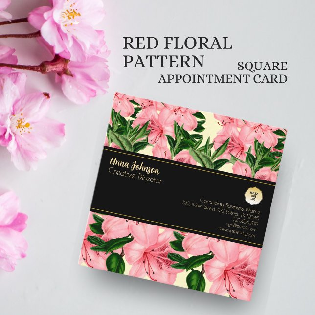 Red Floral Pattern Individuelle Name Business-Logo Terminkarte (Von Creator hochgeladen)