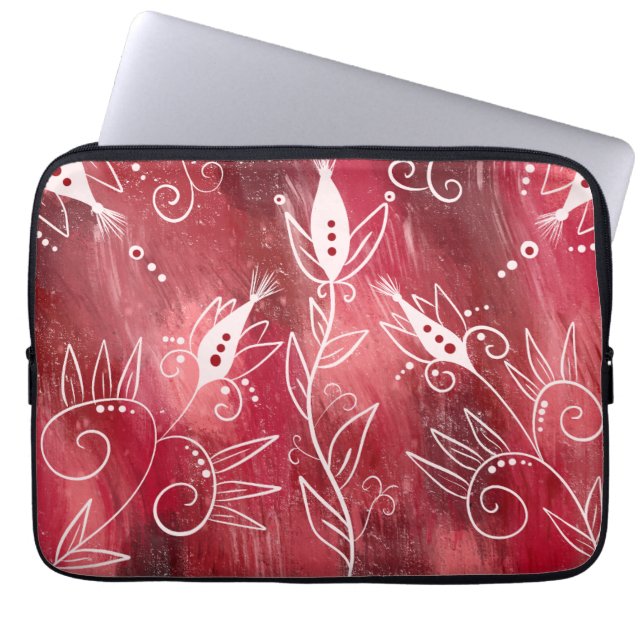 Red Floral Pattern Laptopschutzhülle (Vorderseite)