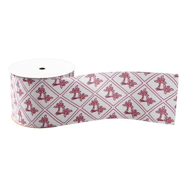 Red Floral Pattern Ribbon Ripsband (Spule)