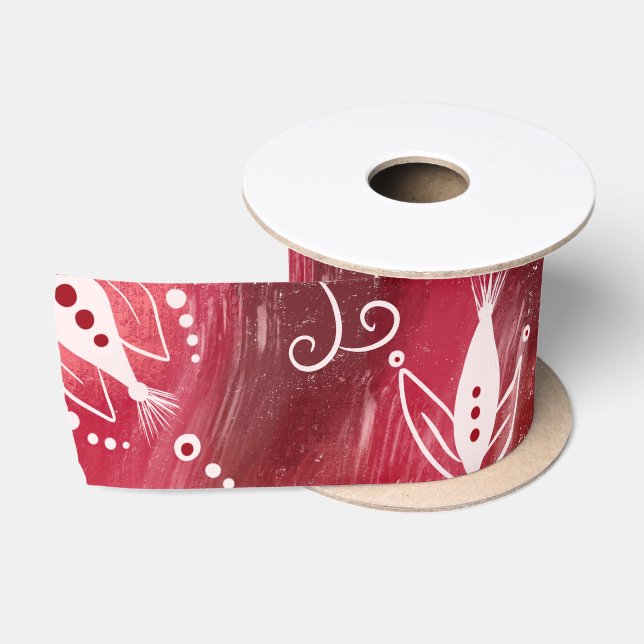 Red Floral Pattern Satinband (Spule)