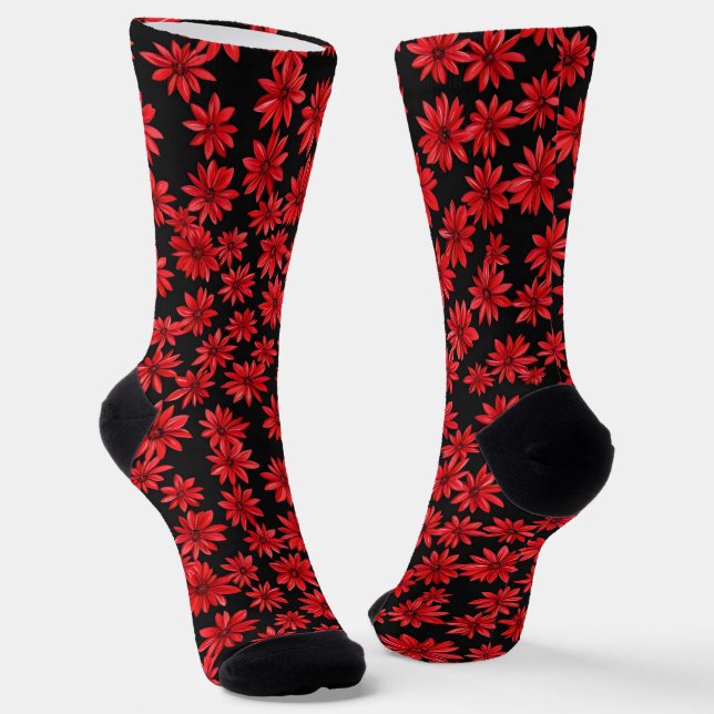 Red Floral Pattern Socken (Gewinkelt)